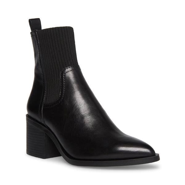 Steve Madden Abriel Leather Women's Booties Black | SM-237EF