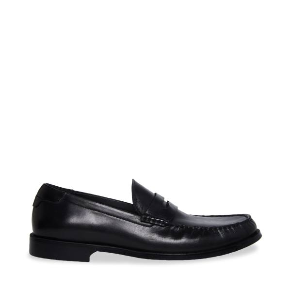 Steve Madden Adan Leather Men\'s Dress Shoes Black | SM-579DP