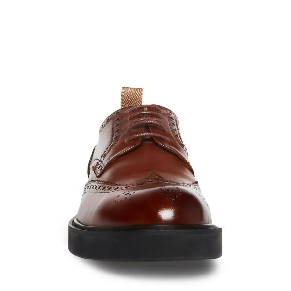 Steve Madden Adrick Cognac Leather Men's Dress Shoes Brown | SM-145BT