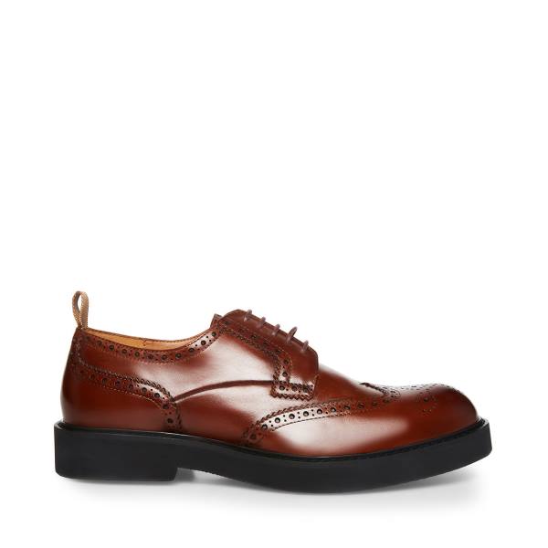 Steve Madden Adrick Cognac Leather Men\'s Dress Shoes Brown | SM-145BT