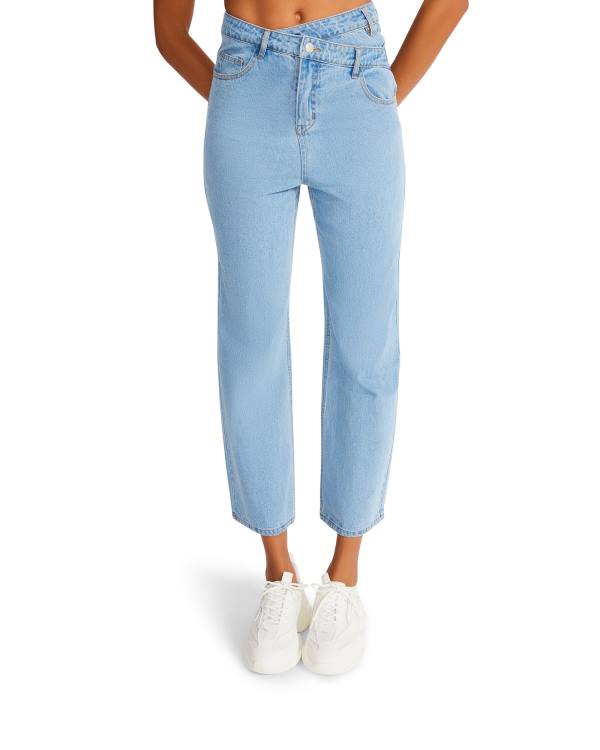 Steve Madden Asymmetrical Boyfriend Jean Women's Bottoms Blue | SM-198FV