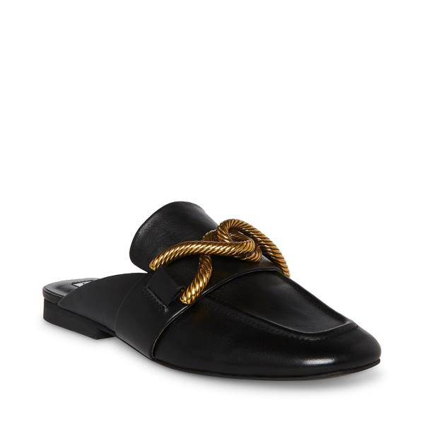 Steve Madden Atlas Leather Women's Flat Shoes Black | SM-026UK