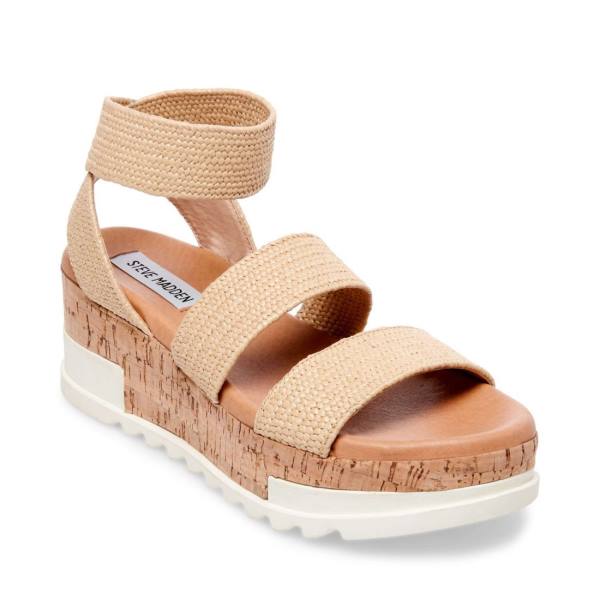 Steve Madden Bandi Natural Raffia Women's Sandals Beige | SM-952WM