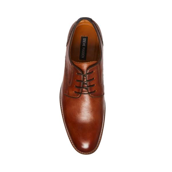 Steve Madden Bannon Cognac Leather Men's Dress Shoes Brown | SM-974IA