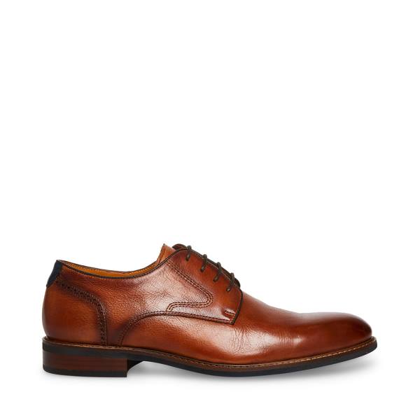 Steve Madden Bannon Cognac Leather Men\'s Dress Shoes Brown | SM-974IA