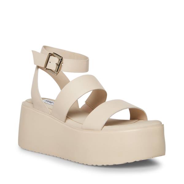 Steve Madden Bay Natural Leather Women's Sandals Beige | SM-247ZT