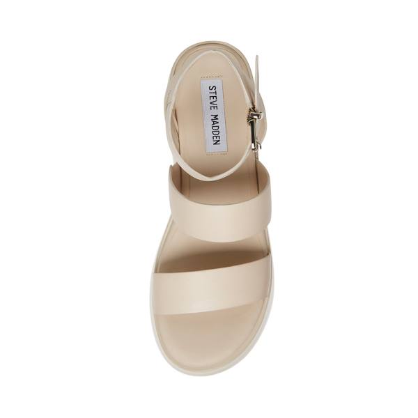 Steve Madden Bay Natural Leather Women's Sandals Beige | SM-247ZT