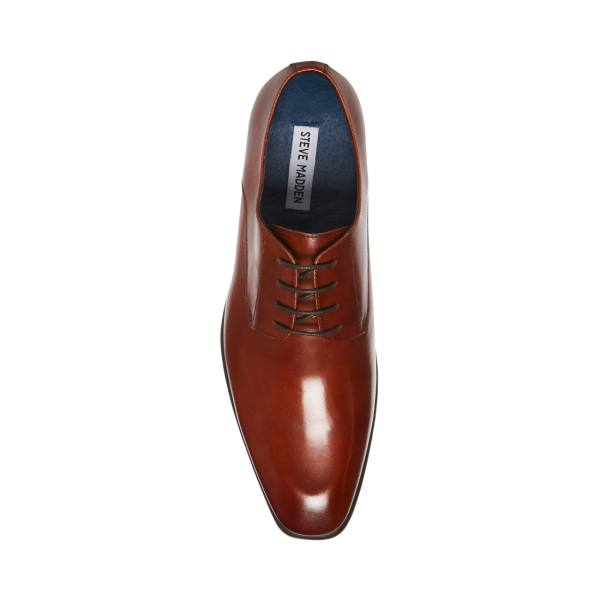 Steve Madden Beaux Cognac Leather Men's Dress Shoes Brown | SM-230VD