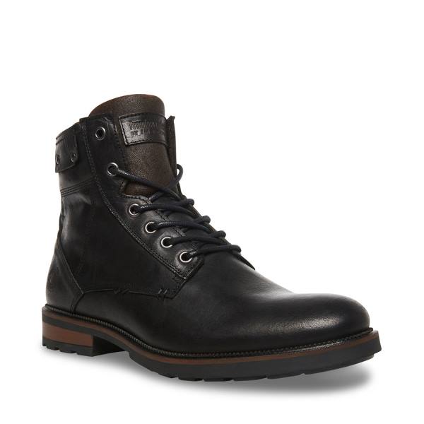 Steve Madden Beldev Leather Men's Boots Black | SM-026TX