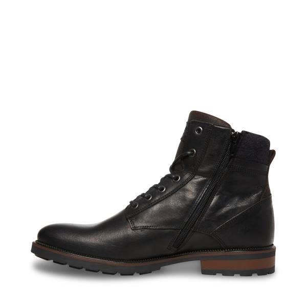 Steve Madden Beldev Leather Men's Boots Black | SM-026TX