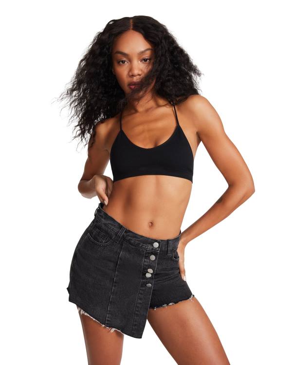 Steve Madden Black Denim Skort Women's Shorts Black | SM-569SA