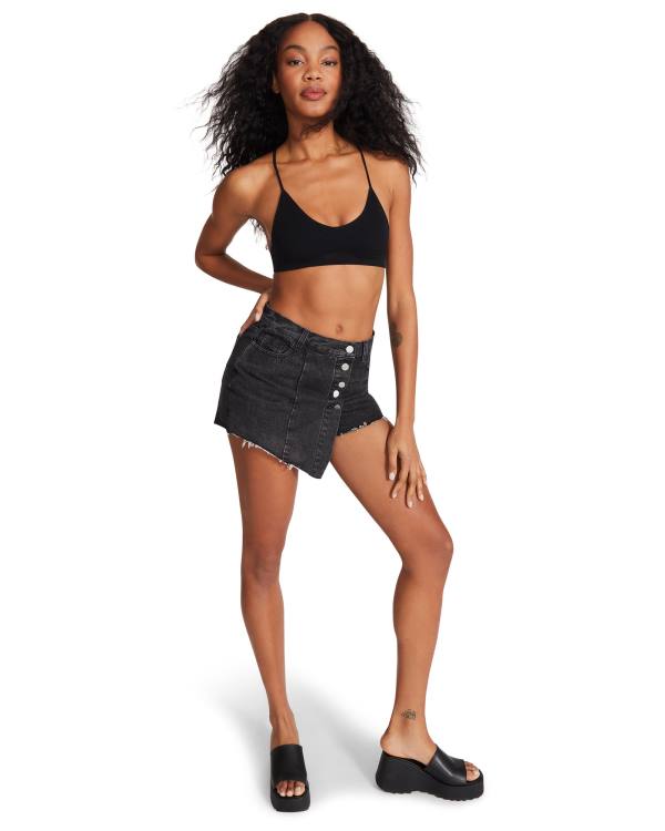 Steve Madden Black Denim Skort Women's Shorts Black | SM-569SA