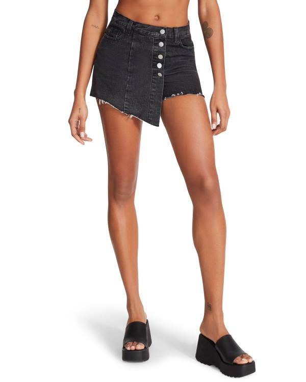 Steve Madden Black Denim Skort Women's Shorts Black | SM-569SA