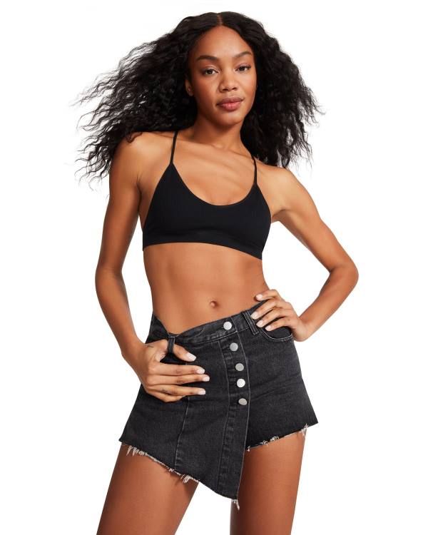 Steve Madden Black Denim Skort Women\'s Shorts Black | SM-569SA