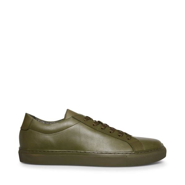 Steve Madden Bolo Leather Men\'s Sneakers Olive | SM-615BG