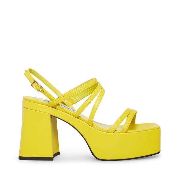 Steve Madden Bossy Leather Women\'s Heels Yellow | SM-032HT