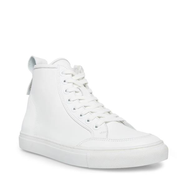 Steve Madden Bragging Leather Men's Sneakers White | SM-190YE