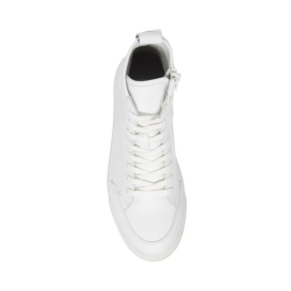 Steve Madden Bragging Leather Men's Sneakers White | SM-190YE