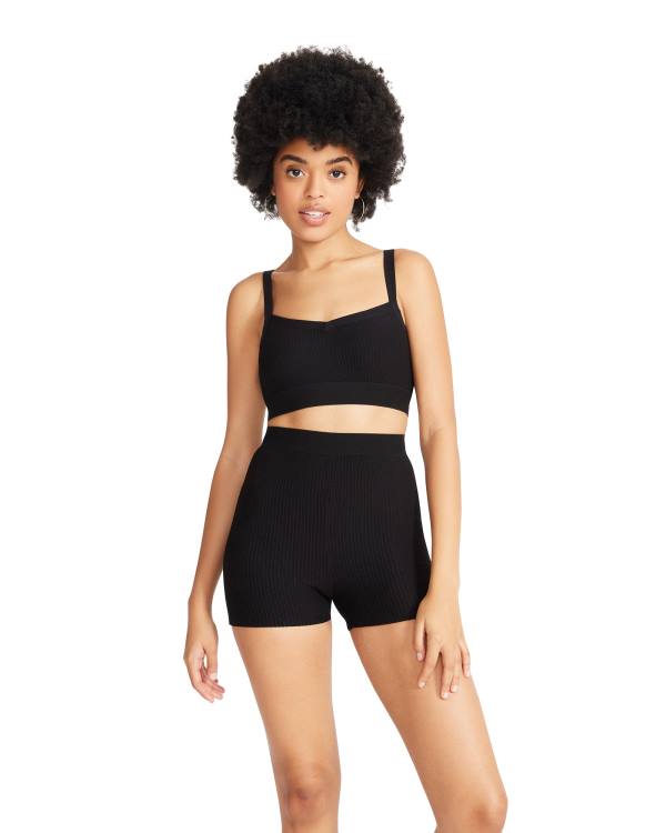 Steve Madden Bralette And Bike Short Set Women's Loungewear Black | SM-983VD