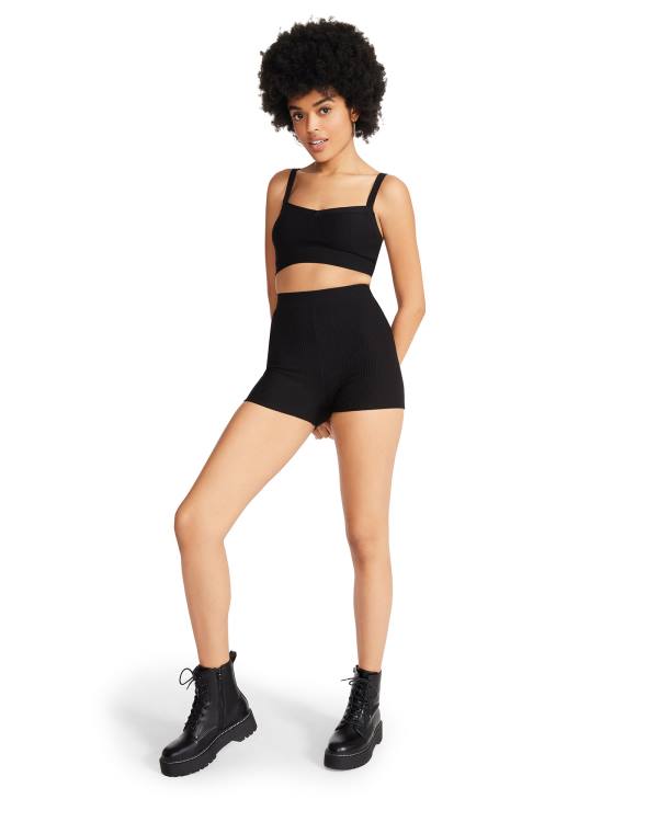 Steve Madden Bralette And Bike Short Set Women's Loungewear Black | SM-983VD