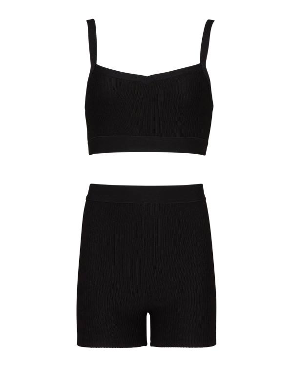 Steve Madden Bralette And Bike Short Set Women's Loungewear Black | SM-983VD