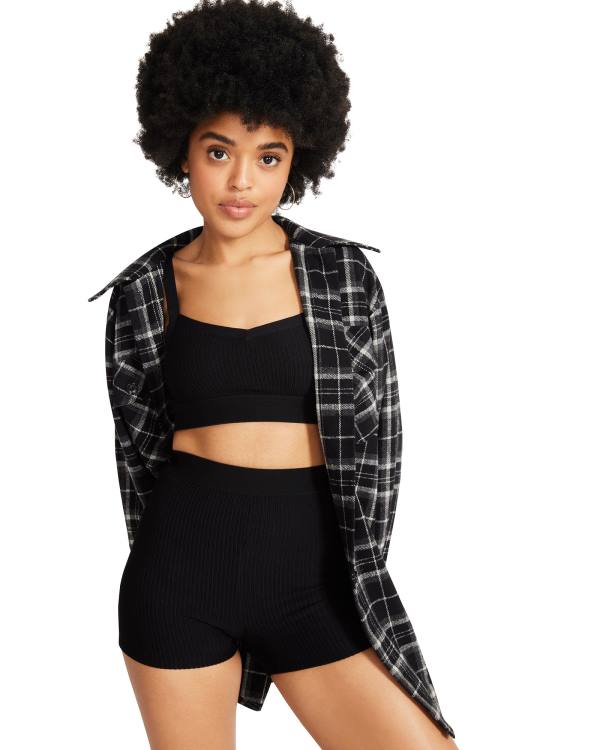 Steve Madden Bralette And Bike Short Set Women\'s Loungewear Black | SM-983VD