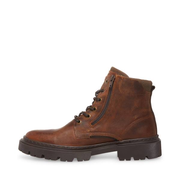 Steve Madden Bridges Leather Men's Boots Brown | SM-573KC