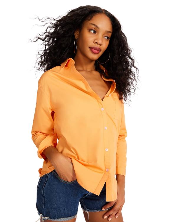 Steve Madden Bright Button Down Women's Tops Orange | SM-921UJ