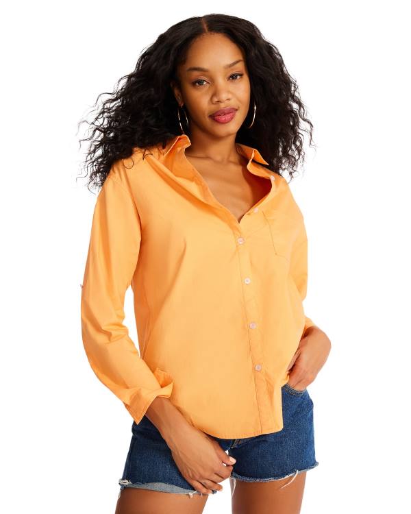 Steve Madden Bright Button Down Women\'s Tops Orange | SM-921UJ