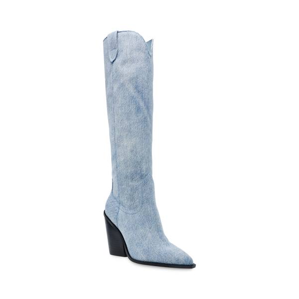 Steve Madden Bronco Denim Fabric Women's Boots Blue | SM-638XC