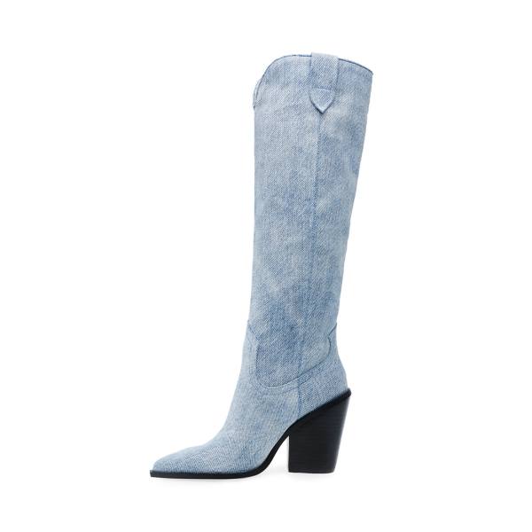 Steve Madden Bronco Denim Fabric Women's Boots Blue | SM-638XC