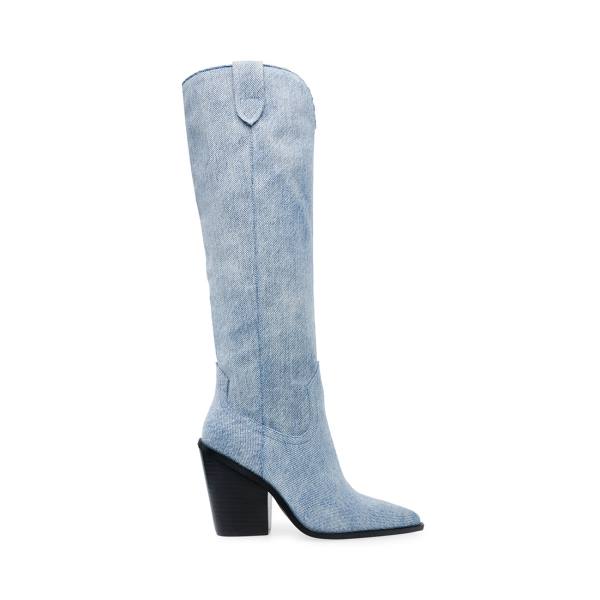 Steve Madden Bronco Denim Fabric Women\'s Boots Blue | SM-638XC