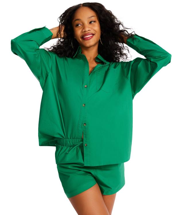 Steve Madden Button Down Short Set Women's Loungewear Green | SM-407PT