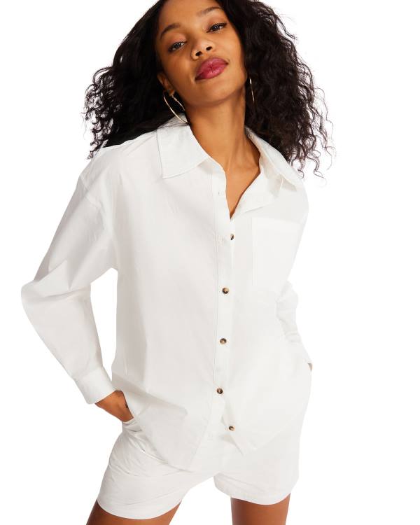 Steve Madden Button Down Short Set Women\'s Loungewear White | SM-501GV