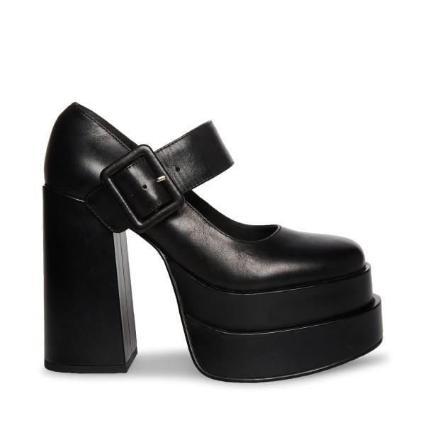 Steve Madden Carly Leather Women\'s Heels Black | SM-865QU