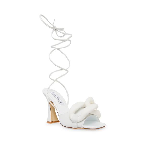 Steve Madden Cassy Leather Women's Heels White | SM-130YB