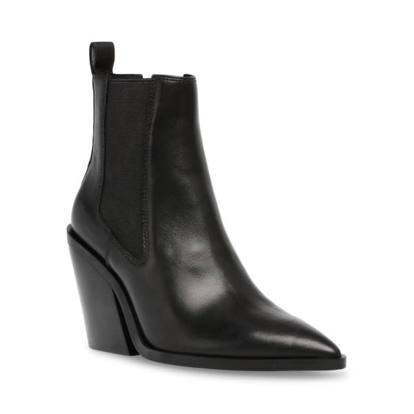 Steve Madden Caution Leather Women's Booties Black | SM-390PM