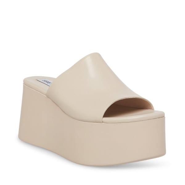 Steve Madden Christa Bone Leather Women's Sandals Beige | SM-859DE