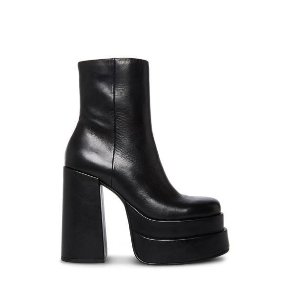 Steve Madden Cobra Leather Women\'s Booties Black | SM-543DG