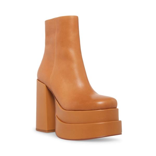 Steve Madden Cobra Tan Leather Women's Booties Brown | SM-182XO