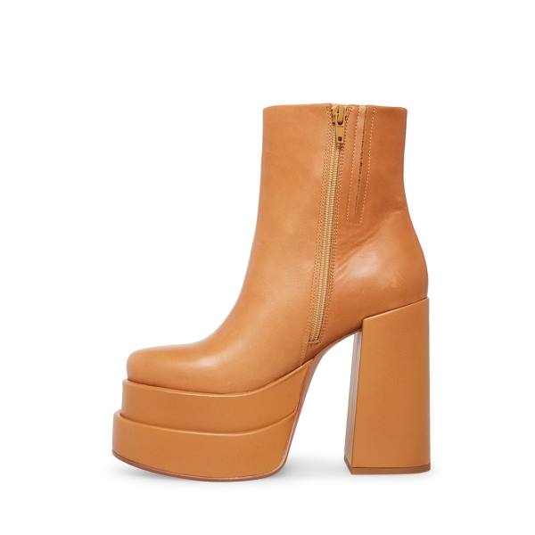 Steve Madden Cobra Tan Leather Women's Booties Brown | SM-182XO