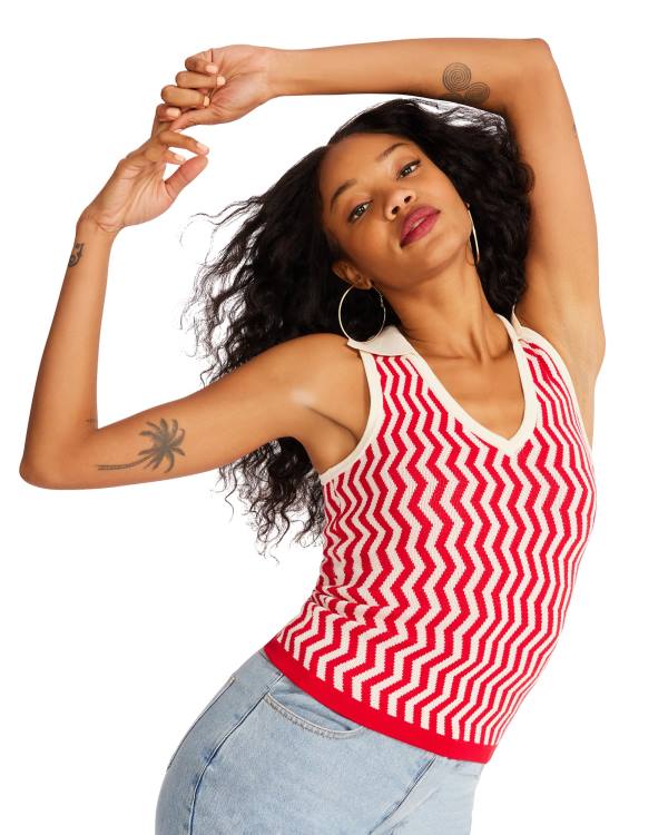 Steve Madden Collared Tank Women's Tops Red | SM-475RA