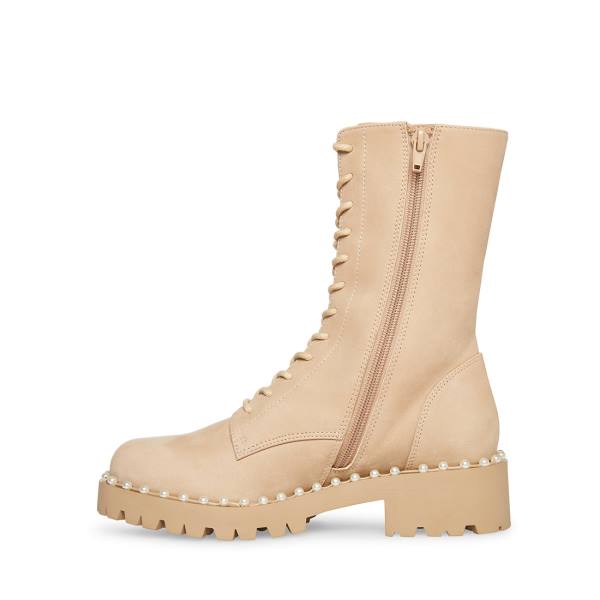 Steve Madden Conrad Bone Nubuck Women's Booties Beige | SM-594MF