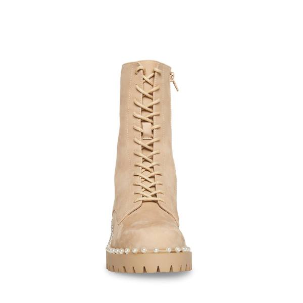 Steve Madden Conrad Bone Nubuck Women's Booties Beige | SM-594MF