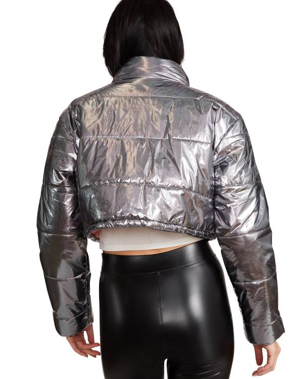 Steve Madden Cropped Metallic Puffer Gunmetal Women's Jackets Bronze | SM-132VP