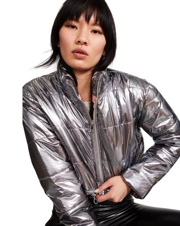 Steve Madden Cropped Metallic Puffer Gunmetal Women's Jackets Bronze | SM-132VP