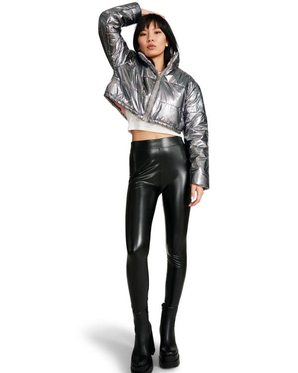 Steve Madden Cropped Metallic Puffer Gunmetal Women\'s Jackets Bronze | SM-132VP