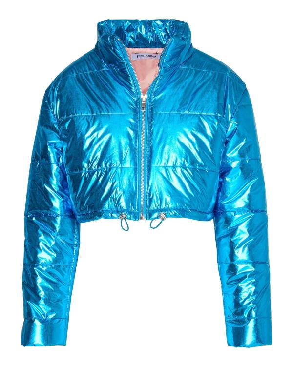 Steve Madden Cropped Metallic Puffer Women's Jackets Blue | SM-189NL