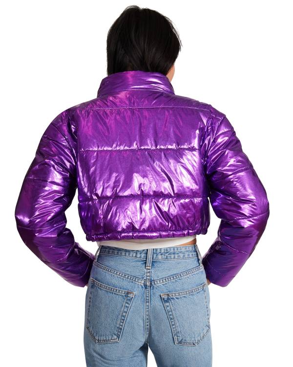 Steve Madden Cropped Metallic Puffer Women's Jackets Purple | SM-209PZ