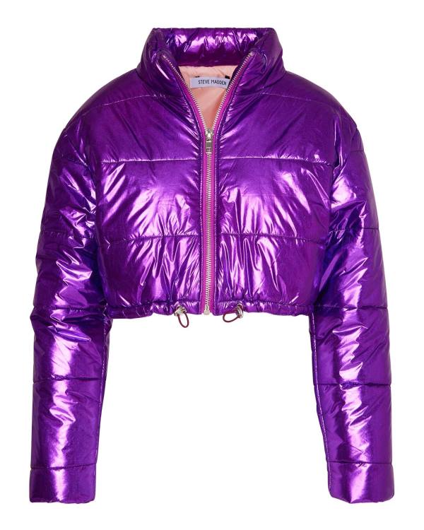 Steve Madden Cropped Metallic Puffer Women's Jackets Purple | SM-209PZ